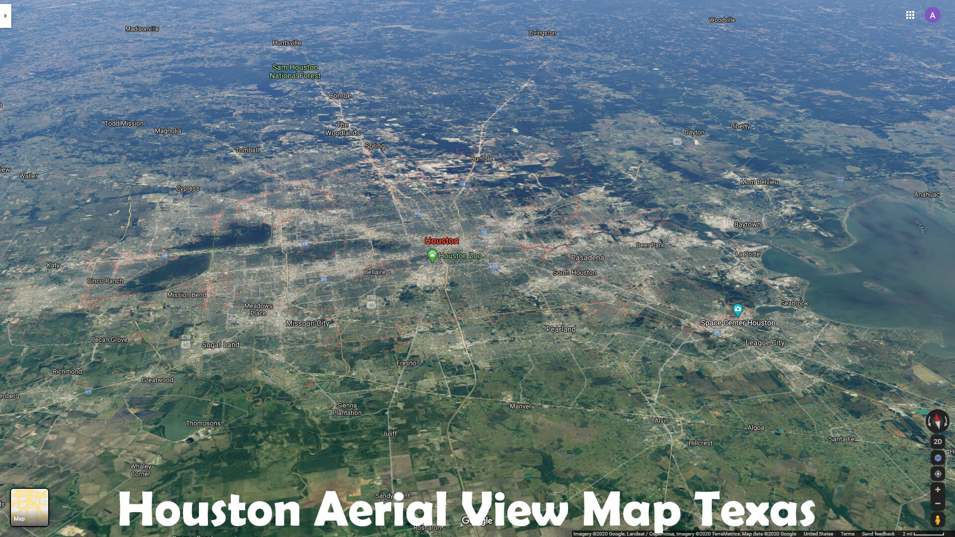 Houston Aerial View Map Texas